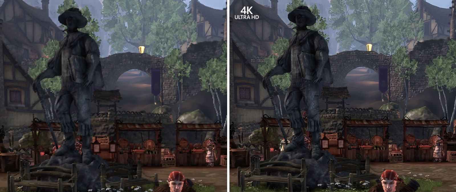 4K Ultra HD, Capturas de ecrã de comparação do Fable Anniversary ampliadas para realçar os detalhes em segundo plano