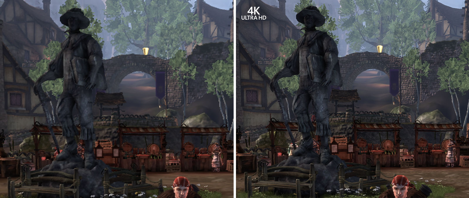 4K Ultra HD, Captures d’écran de comparaison de Fable Anniversary avec zoom avant pour voir les détails de l’arrière-plan