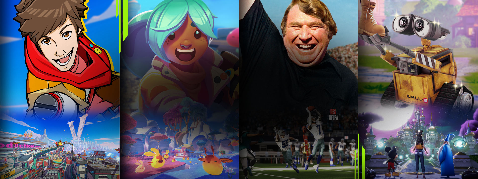 Et utvalg spill tilgjengelig med Xbox Game Pass inkludert Hi-Fi RUSH, Slime Rancher 2, Madden NFL 23 og Disney Dreamlight Valley.