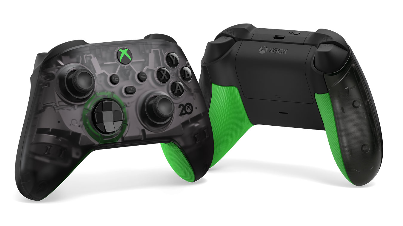 update main gallery with image: Xbox Kablosuz Oyun Kumandası 20. Yıl Dönümü önden ve arkadan görünümü