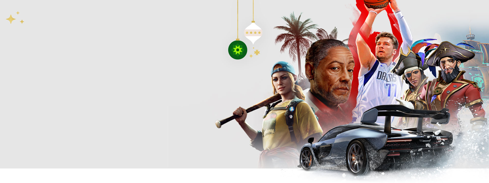 Game art and characters from games that are part of the Xbox Cyber Week Sale, including Back 4 Blood, Fary Cry 6 and Sea of Theives.
