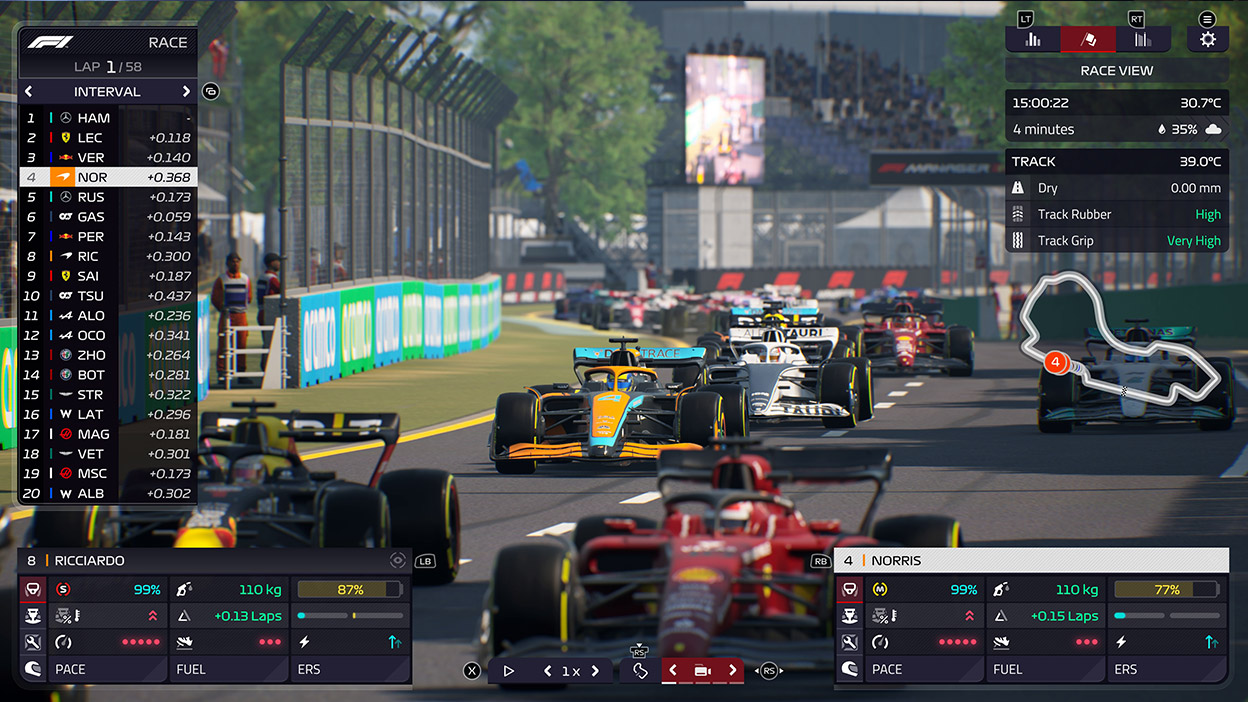 進行中の F1 レースの画面上に表示されているレースの統計データ。
