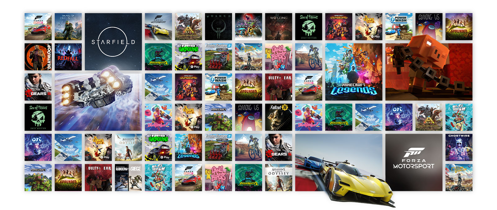 Mosaico de imágenes de la caja de juegos disponibles con Xbox Game Pass.