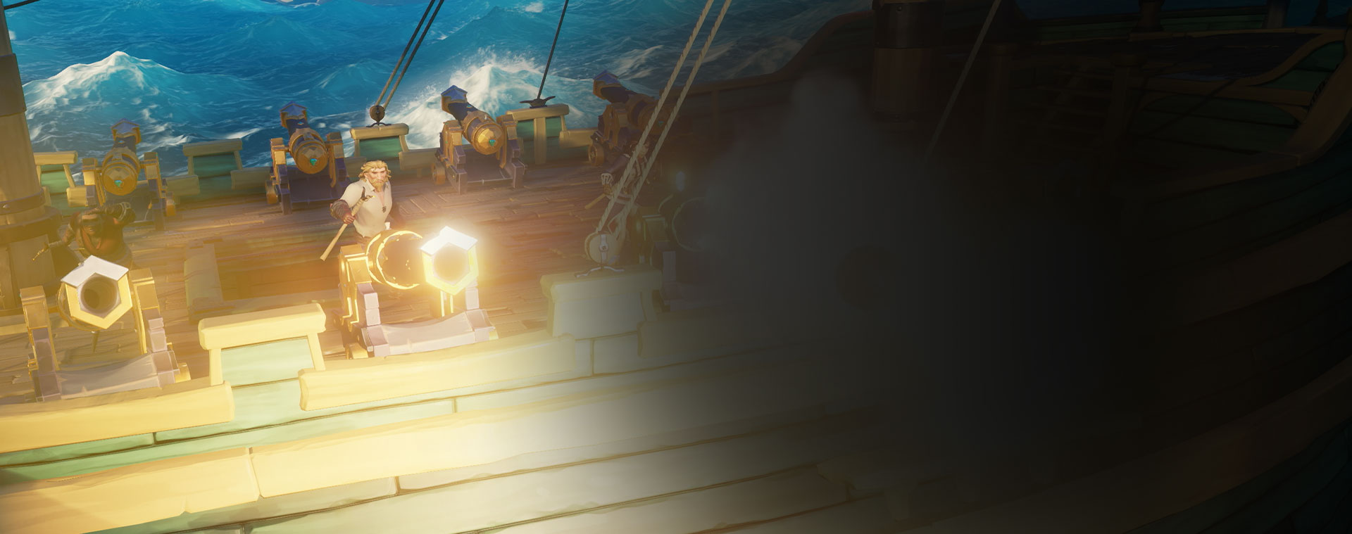 Personnages de Sea of Thieves tirant avec des canons depuis un navire