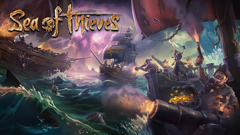 Sea of Thieves, kilka statków pirackich płynących na bitwę.