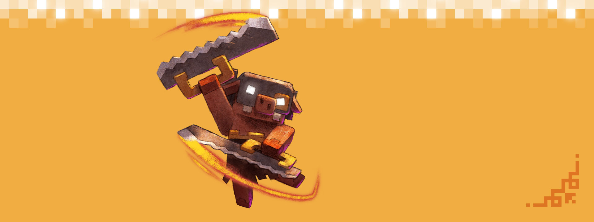 A Piglin swings two blades while jumping into the air.