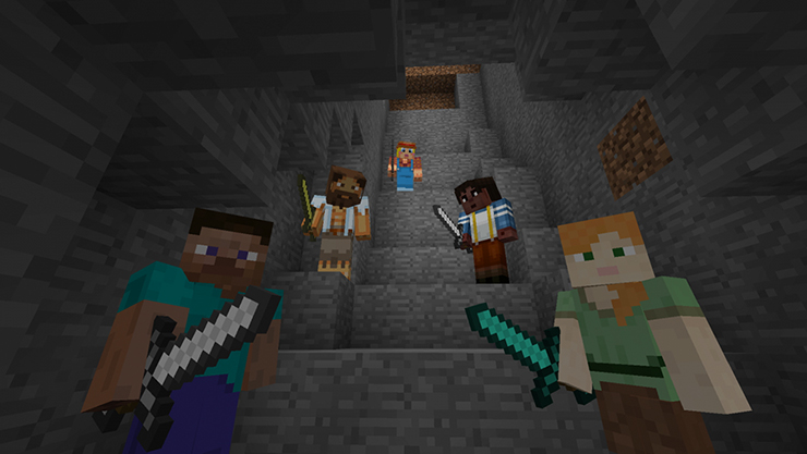 Friends playing minecraft together in a private realm