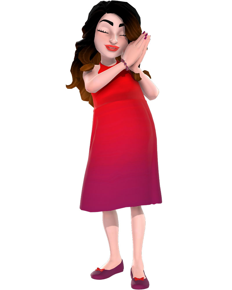 Xbox-avatar av en gravid kvinne som slår hendene sammen foran ansiktet