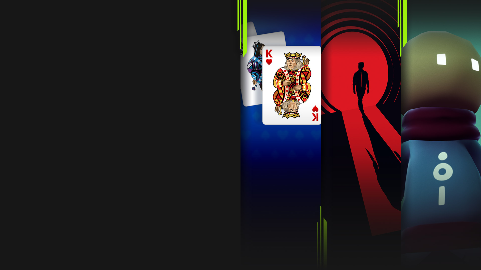 Game art from multiple Xbox Game Pass games available on PC including Microsoft Solitaire Collection, Twelve Minutes, Omno, and Hades.
