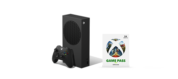 Boîte d’une Xbox Series S - 1 To (noire) avec le Xbox Game Pass.