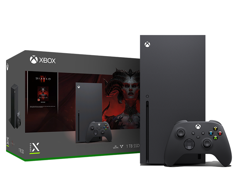 Ángulo izquierdo de Xbox Series X con un Control inalámbrico Xbox