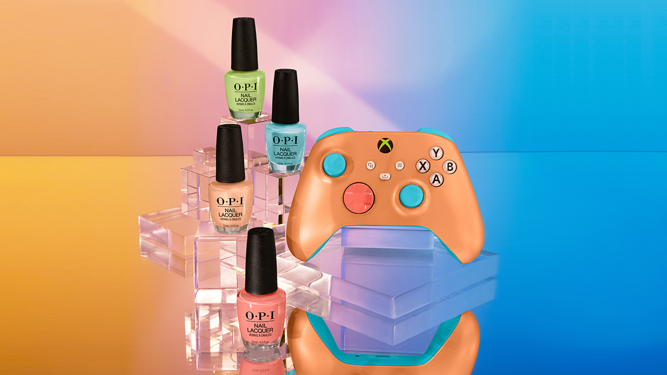 update main gallery with image: Controle Sem Fio Xbox – Sunkissed Vibes OPI Edição Especial e esmalte em monitores elevados.