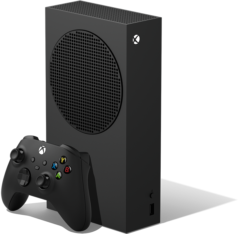 Left angle of the Xbox Series S with an Xbox wireless controller