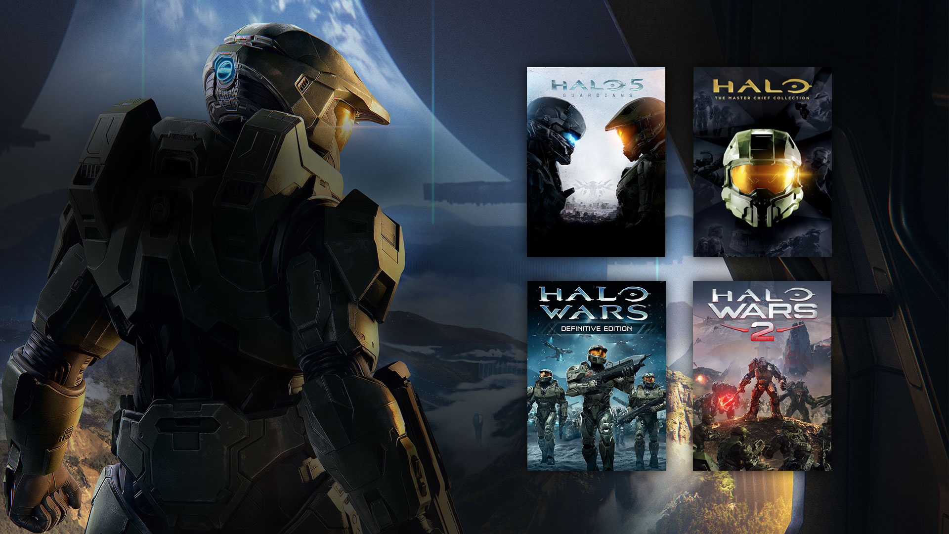 Master Chief mit Halo 5, Halo Master Chief-Sammlung, Halo Wars DE und Halo Wars 2