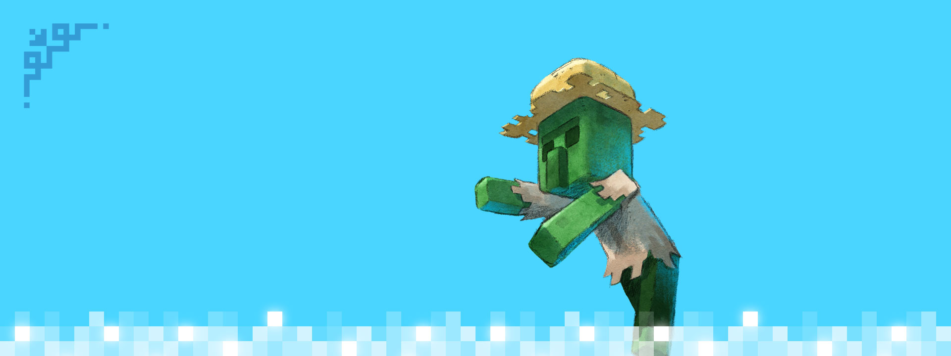A zombie villager wearing a farmers hat walks to the left.