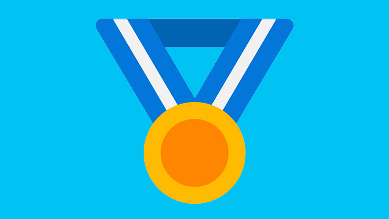 A gold medal hangs from a ribbon, the logo for Microsoft Rewards.
