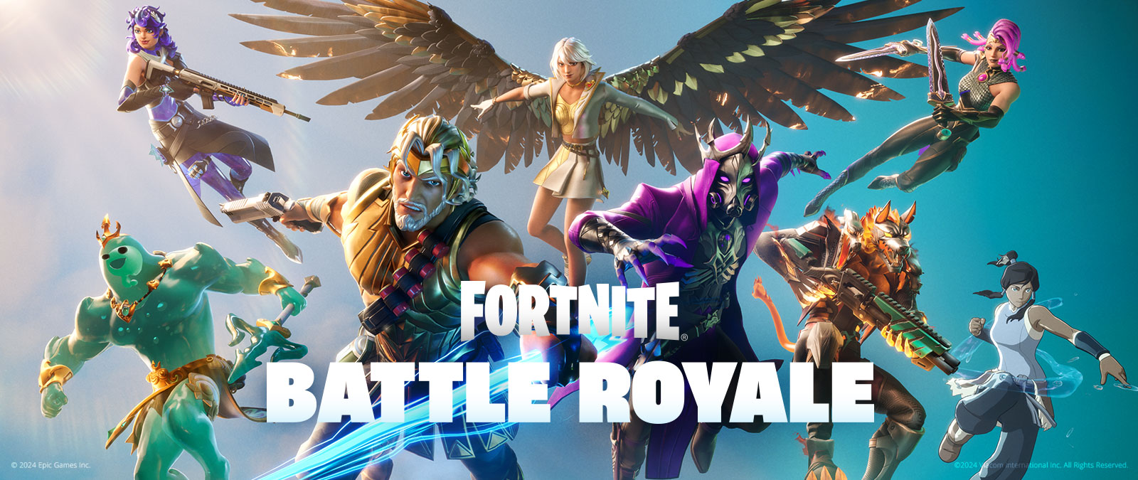 Players using the new skins and customizations from Season 2 jump toward the screen, featuring the text Fortnite Battle Royale.