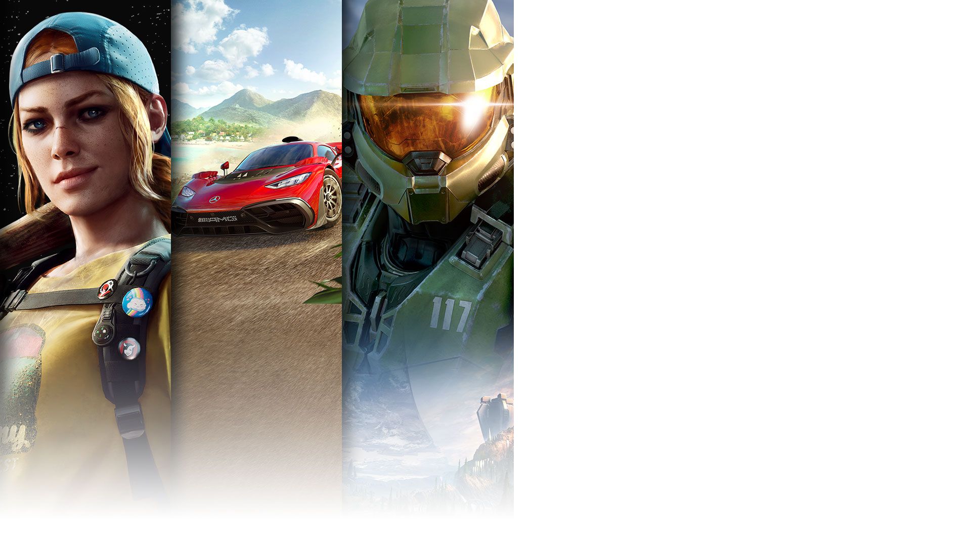 A collage of characters from Back 4 Blood, Forza Horizon 5 and Halo Infinite