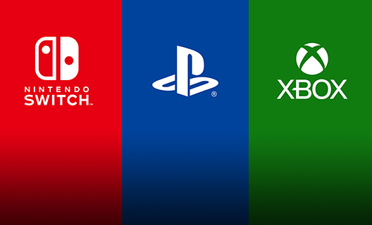 Logotipos para Nintendo Switch, Sony Playstation e Xbox.