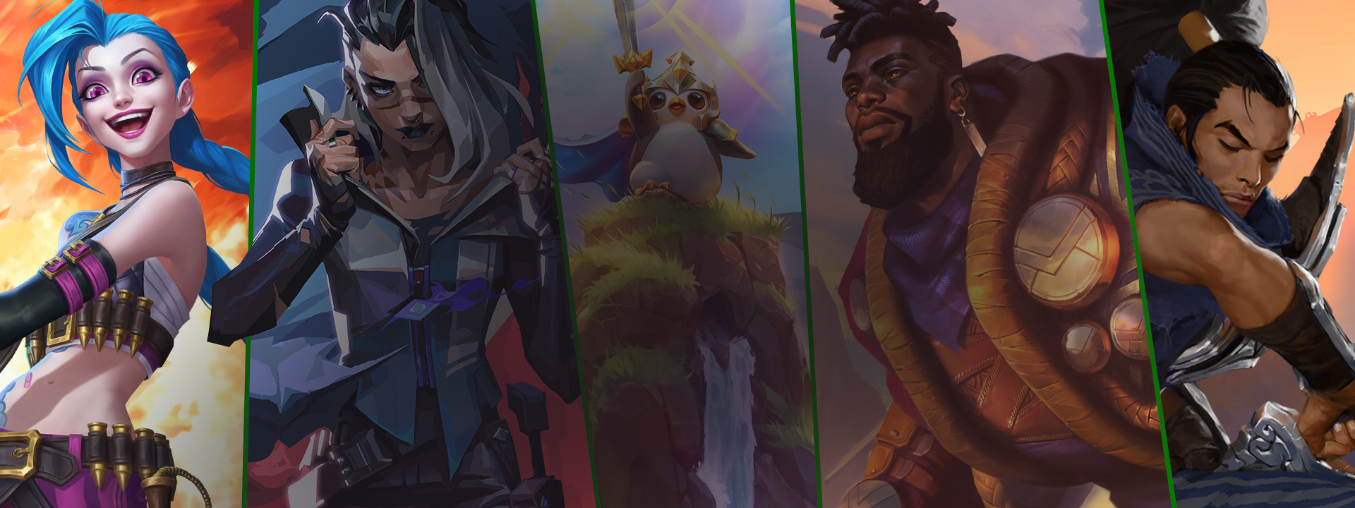 Uma coleção de personagens de jogos populares para PC e dispositivos móveis publicados pela Riot Games.