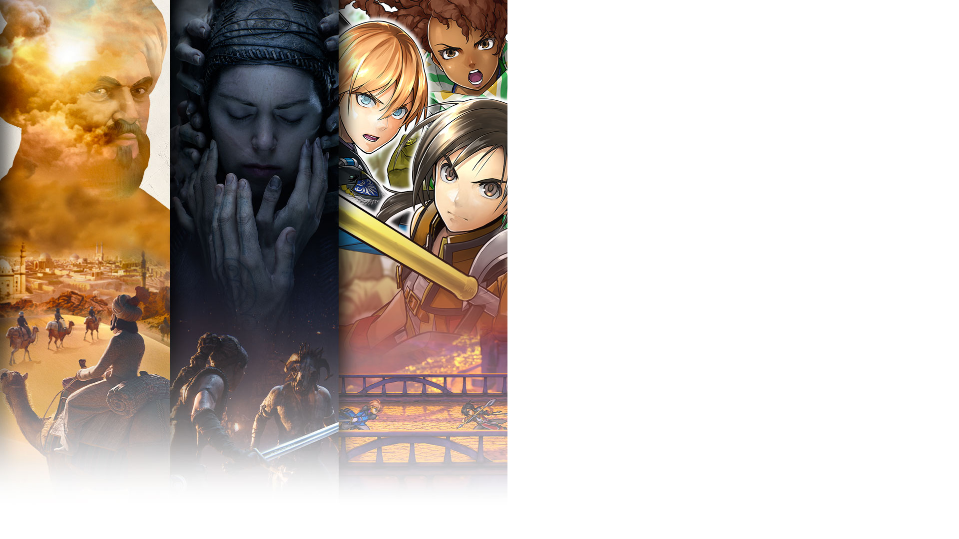 Grafika három, a Game Pass kínálatában már a megjelenésük napján elérhető játékból: Ara: History Untold, Senua's Saga: Hellblade II és Eiyuden Chronicle: Hundred Heroes.