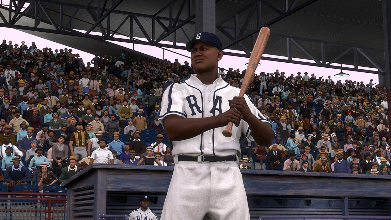 A player for the Homestead Grays stands ready to bat.