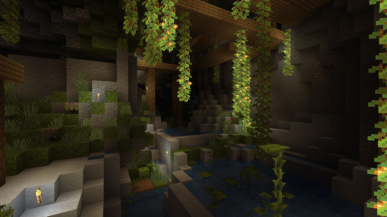 An abandoned mineshaft in an overgrown cave.