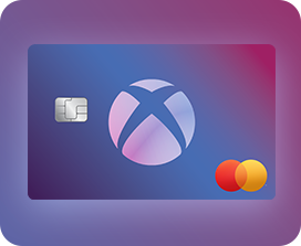 Pink, blue, and purple gradient Xbox credit card with a light pink and blue gradient Xbox logo