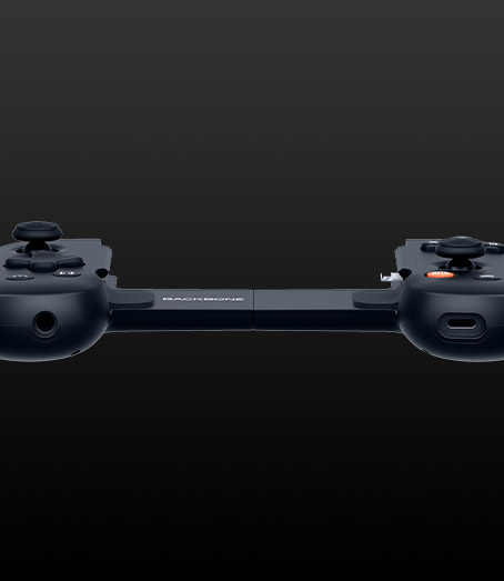Bottom angle of the backbone One controller showing 3.5mm jack and lightning port